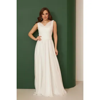 Dámské šaty Carmen ecru šifonové svatební šaty s hlubokým výstřihem Carmen bílá | krémová 2583148