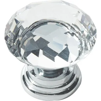 Nábytkové kování 97019 knopka křišťál 30mm stříbrná čirá (Nábytková knopka o průměru 30 mm. Jednoduchý a funkční doplněk do interiéru.)