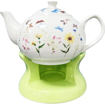 PORCELÁNOVÁ KONVICE ČAJNÍK 1L s ohřívačem - KVĚTINOVÝ VZOR