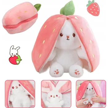 plyšák Plyšová Hračka KRÓLIK v JAHODĚ Králíček Jahoda Zajíček Plyšák 2v1 25 cm