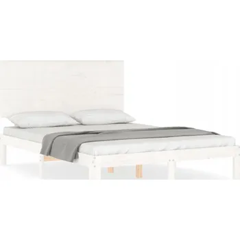 Postel Dřevěná borovicová postel bílá 193,5 x 143,5 x 82,5 cm s čelem