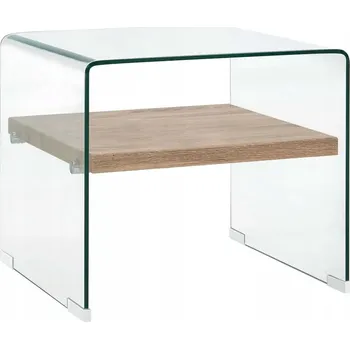 Konferenční stolek Konferenční stolek z tvrzeného skla a MDF, průhledný a dubový, 50x50x45 cm