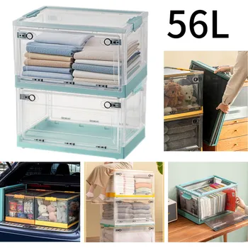 Úložný box Box Skládací Kontejner s chlopní Plastový Úložný box na oblečení Stohovatelný 56L