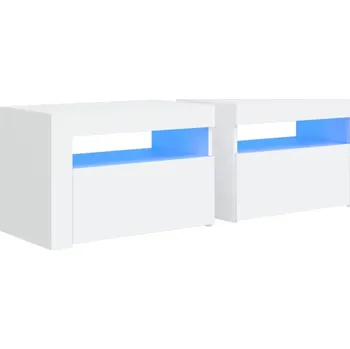 Noční stolek Noční stolek s RGB LED podsvícením, 60x35x40 cm, bílý, dřevotříska