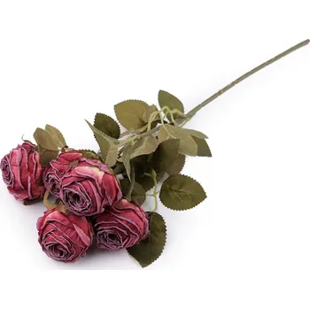 umělá květina Umělá kytice růže vintage, střední, 7 červená karmínová