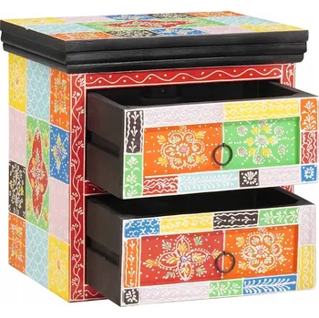 Noční stolek Noční stolek boho z masivního mangového dřeva, vícebarevný, 40 x 30 x 40 cm