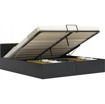 Postel Černá čalouněná postel s hydraulickým zvedákem 211 x 168 x 73 cm