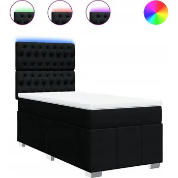 Postel Kontinentální postel s LED, černá, 200 x 80 x 140,5/150,5 cm