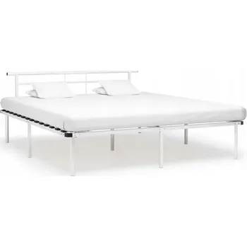 Postel Bílý kovový rám postele 200 x 200 cm s překližkou, výška 78 cm