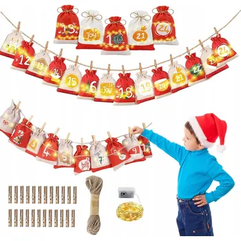 Vánoční dekorace ADVENTNÍ KALENDÁŘ SADA SÁČKŮ DÁREK PRO DĚTI VÁNOČNÍ DEKORACE