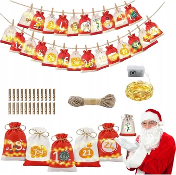 Vánoční dekorace Adventní kalendář Sáčky DIY Sada KOMPLET K Naplnění Vánoční 24