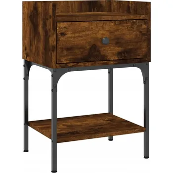 Noční stolek Noční stolek z dřevěného materiálu a železa, kouřový dub, 40,5x3