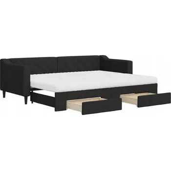 Pohovka Černá rozkládací pohovka 2 v 1 se zásuvkami, rozměry 223 x 90 x 67 cm