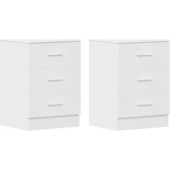 Noční stolek Bílé noční stolky se 3 zásuvkami, rozměry 38 x 35 x 56 cm (2 ks)
