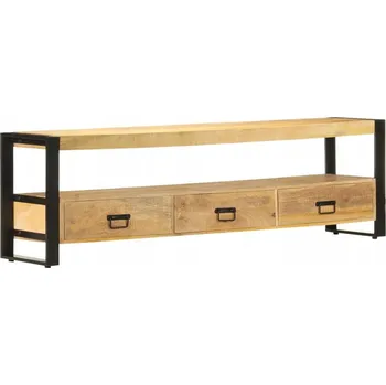 Televizní stolek TV stolek z masivního mangového dřeva a oceli, 150 x 30 x 45 cm, 3 zásuvky