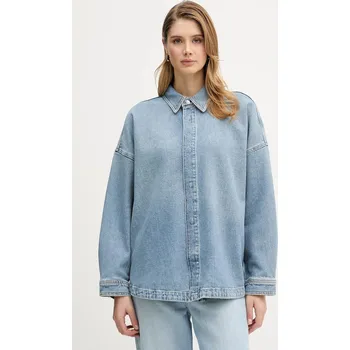 Džínová košile Calvin Klein Jeans dámská, modrá barva, relaxed, s klasickým límcem, LV047E753G 55J, vel. S