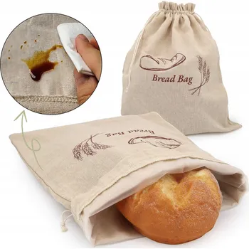 Obraz 2x Lněný sáček na chleba, opakovaně použitelný, pro skladování chleba 30x40 cm