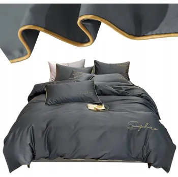 Povlečení Povlečení 140x200 šedé s výšivkou + lemování + povlak na polštář 70x80cm Satén Hladký