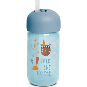 Kojenecká láhev SUAVINEX LAHEV NA PITÍ NETEKOUCÍ SE SLÁMKOU FOREST 340ml MODRÁ
