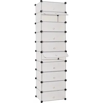 Botník s 10 přihrádkami a dvířky, bílý, 47x37x172 cm