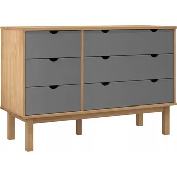 Komoda Komoda OTTA z masivního borovicového dřeva, 6 zásuvek, hnědo-šedá, 111x43x73 cm.
