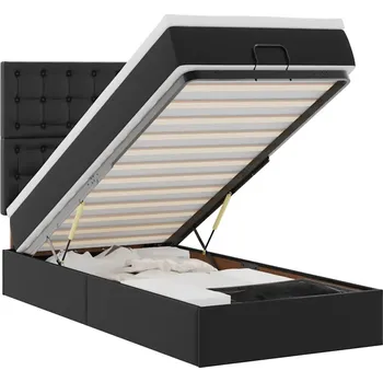 Pohovka Černá pohovka s úložným prostorem, matrací a topperem, rozměry 203 x 90 x 118/128 cm