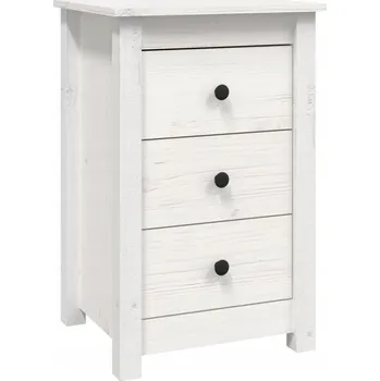 Noční stolek Noční stolek z masivního borovicového dřeva, 3 zásuvky, bílý, 40x35x61,5 cm