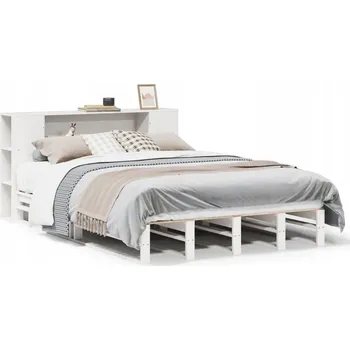 Postel Bílá postel s regálem z masivního borovicového dřeva 224 x 166 x 82 cm