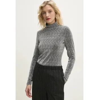 Dámské tričko Tričko s dlouhým rukávem Answear.LAB dámské, stříbrná barva, s pologolfem 23049LT.fos SLV, vel. S