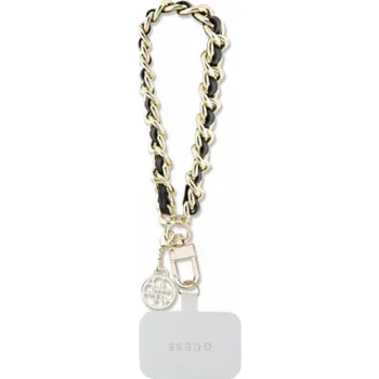Guess Přívěsek 4G Saffiano Charm Black Universal Hand Strap Saffiano Chain 4G Charm je mimořádně stylový a elegantní doplněk věnovaný vašemu telefonu