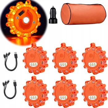 Autoelektronika 6 Ks Výstražné otočné LED světlo, maják, 9 režimů blikání, USB