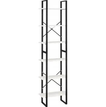 Knihovna Univerzální regál s policemi bílý, masivní borovicové dřevo, kov, 60x30x210 cm