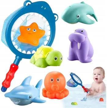 Hračka pro nejmenší 7x SADA MĚKKÝCH ZVÍŘÁTEK MAČKACÍ HRAČKY DO KOUPELE VANY VODY HRAČKY FIGURKY