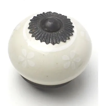 Nábytkové kování 31006 knopka krémová s květy patina 40mm (Nábytková knopka o průměru 40 mm. Jednoduchý a funkční doplněk do interiéru.)