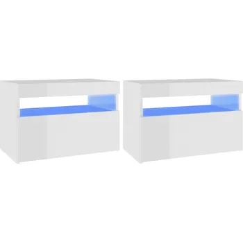 Noční stolek LED RGB Noční stolek, bílý lesk, 60x35x40 cm