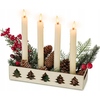 Svícen Vánoční kovový svícen na 4 kuželové svíčky s motivem vánočního stromku