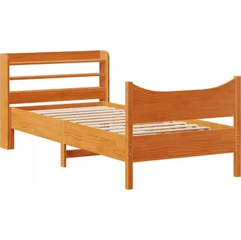 Postel Rám postele s čelem a poličkami, masivní borovicové dřevo, voskovaný hnědý odstín, 208x8