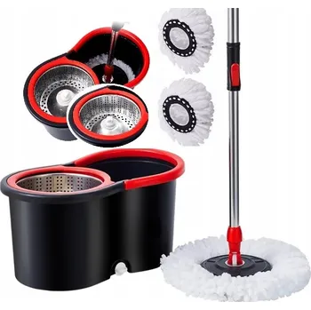 Černý rotační mop s 14L kbelíkem a teleskopickou tyčí