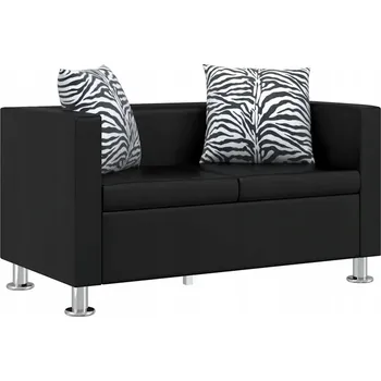 Pohovka Dvoumístná pohovka z umělé kůže, černá, 120x62,5x63 cm, se 3 polštáři