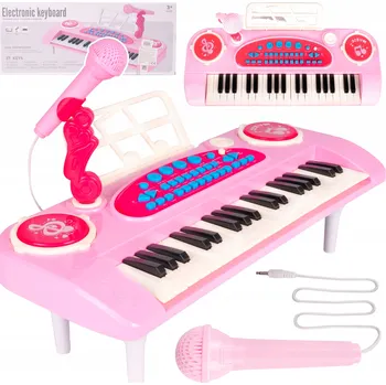 Hudební nástroj pro děti ELEKTRONICKÉ KLÁVESY KEYBOARD 37 KLÁVES S MIKROFONEM RŮŽOVÉ USB MP3