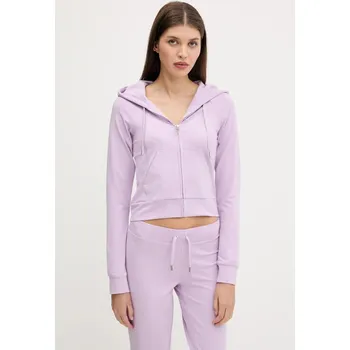 Dámská mikina Mikina Juicy Couture SINGLE JERSEY OLA HOODIE dámská, fialová barva, s kapucí, s aplikací, JCWAS125310 04X, vel. M