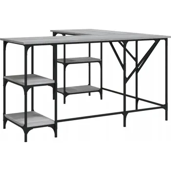 Psací stůl Počítačový stůl rohový L s policemi, šedý dub sonoma, 139x139x75 cm