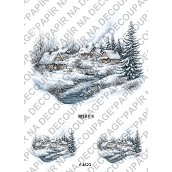 Umělecký papír Rýžový a soft papír na decoupage - Horské městečko - KB4623 Materiál: Soft, Rozměr: A4