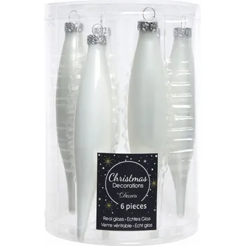 Vánoční dekorace Vánoční Baňky rampouchy 15 cm sněhově bílé 6 ks