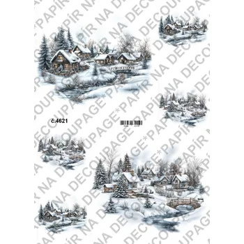 Umělecký papír Rýžový a soft papír na decoupage - Horské městečko - KB4621 Materiál: Soft, Rozměr: A4
