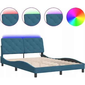 Postel Rám postele s LED podsvícením, samet, modrá, 218 x 125 x 74,5 cm