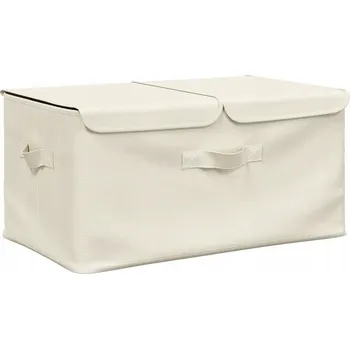 Úložný box Skládací úložný box na hračky a příslušenství, krémový, 50x30x25 cm, 2 přihrádky