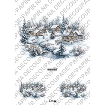 Umělecký papír Rýžový a soft papír na decoupage - Horské městečko - KB4622 Materiál: Soft, Rozměr: A4