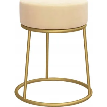 Taburet Stylová kulatý sametová stolička broskvová, zlatá podstava, 30x38 cm