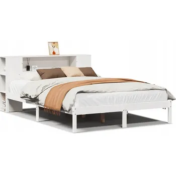 Postel Postel s regálem z masivního borovicového dřeva, bílá, 229,5 x 156 x 82 cm